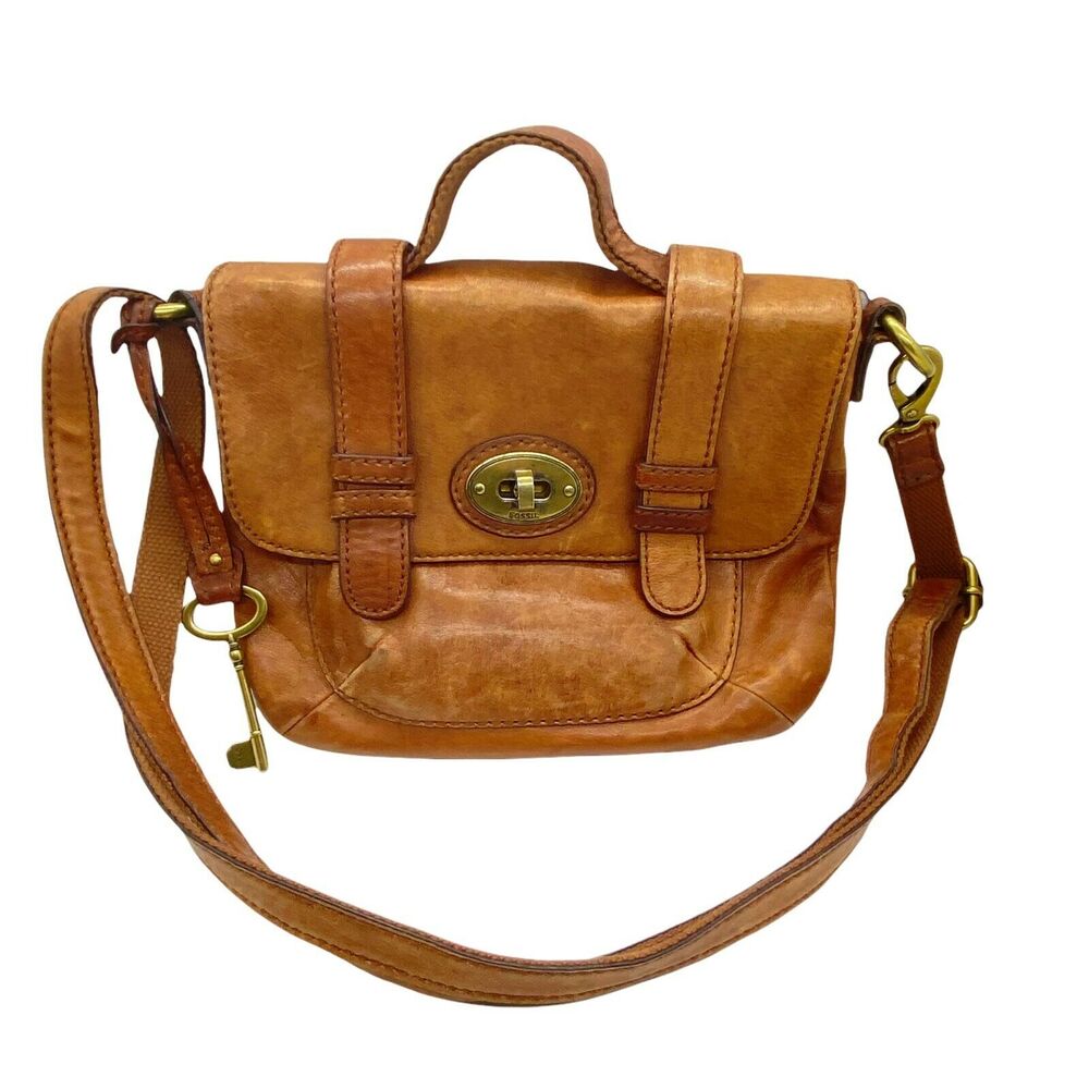 Fossil Satchel Bag Purse Carson ZB5058 Caramel Leather Crossbody Strap Medium